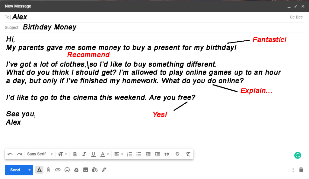 Modern website email page. Site form sends element. Creative graphic browser frame for online post correspondence. Email letter message for laptop or computer business communication Preliminary English Test